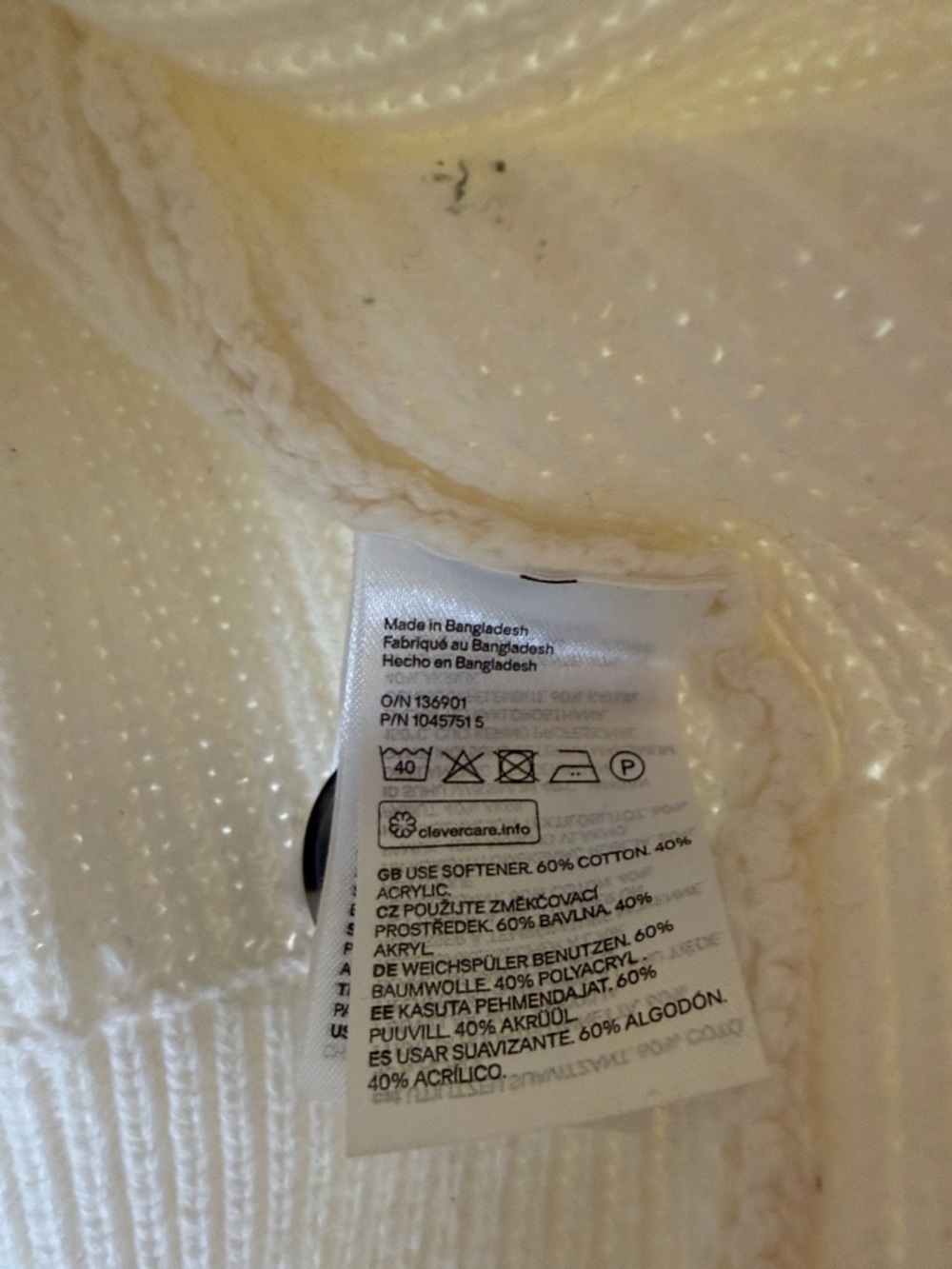 H&M Cream Ribbed Button-Front Cropped Cardigan - Picture 3 of 4